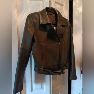 Tahari Faux Leather Olive Jacket NWT